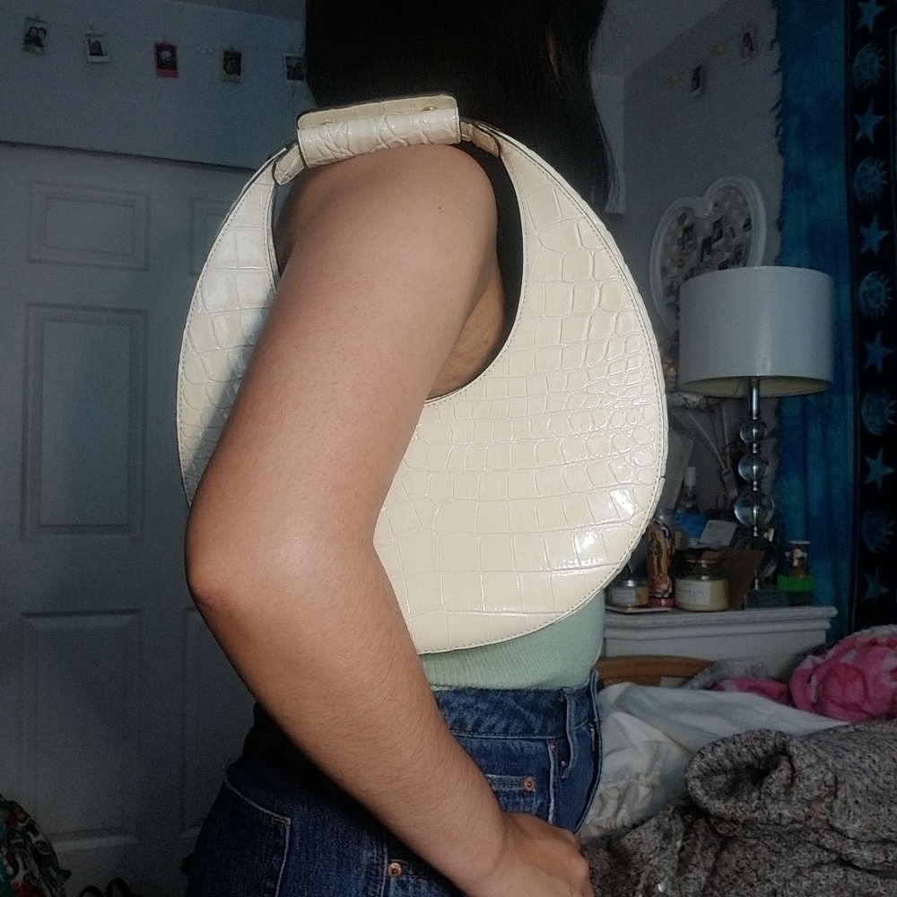 STAUD Cream Croc-Embossed Crescent Shoulder Bag - Picture 7 of 7